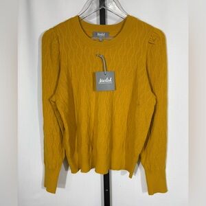 NWT Marled Mustard Yellow/Gold Diamond Knit Sweater Size Large